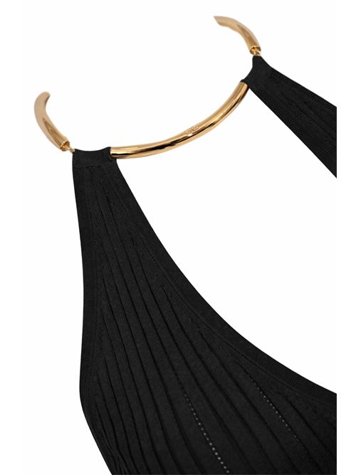 Abito in maglia di viscosa à jour con dettaglio gioiello Nero Elisabetta Franchi | AM16S61E2110